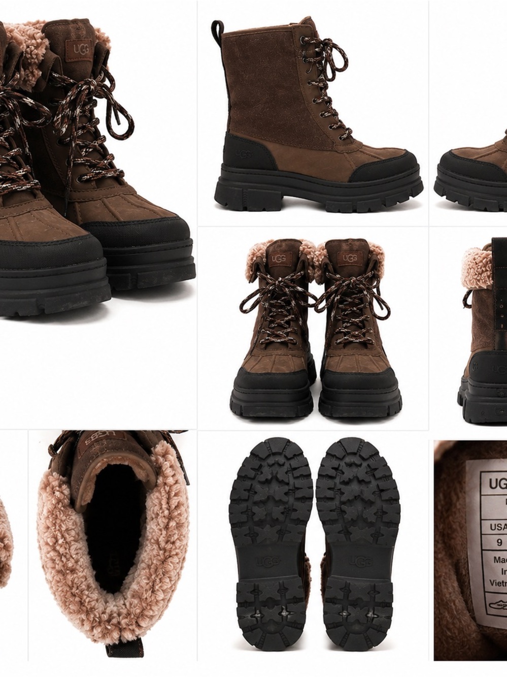 UGG Women’s Brown Suede Lace-Up Shearling-Trim Combat Boots